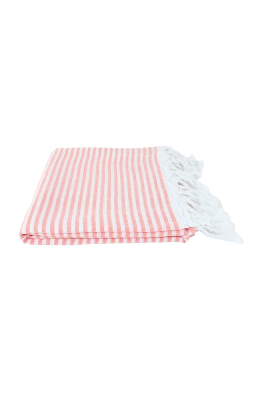 Premium Striped Peshtemal Turkish Towel in Coral