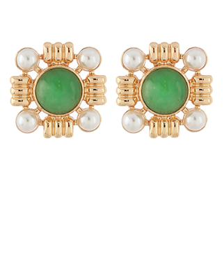 Green Stone & Pearl Earrings