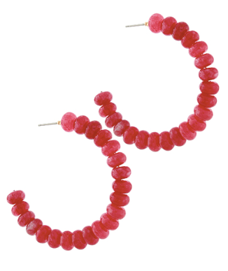 Coral Semi Stone Beaded Hoops