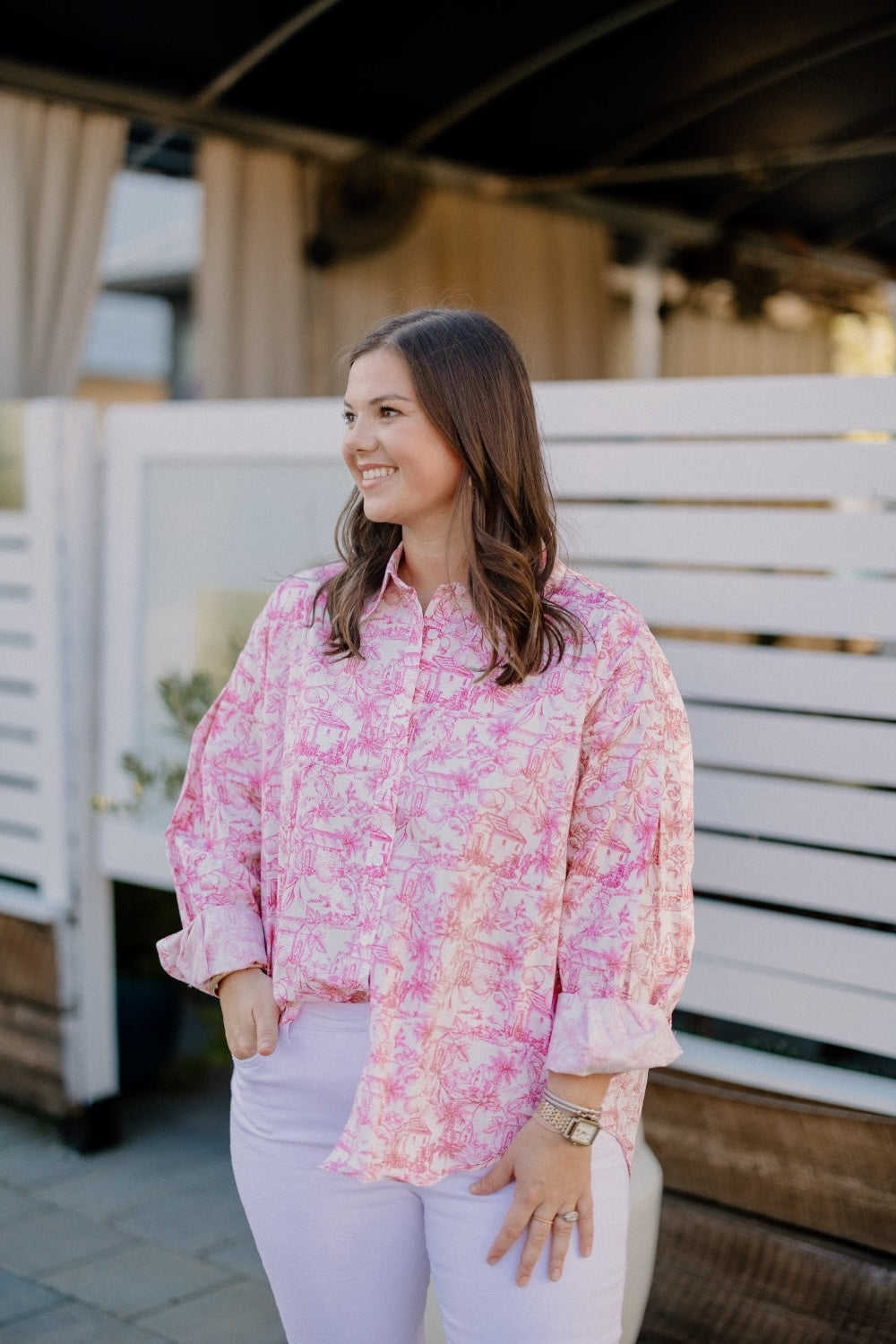 Penelope Pink Printed Button Down