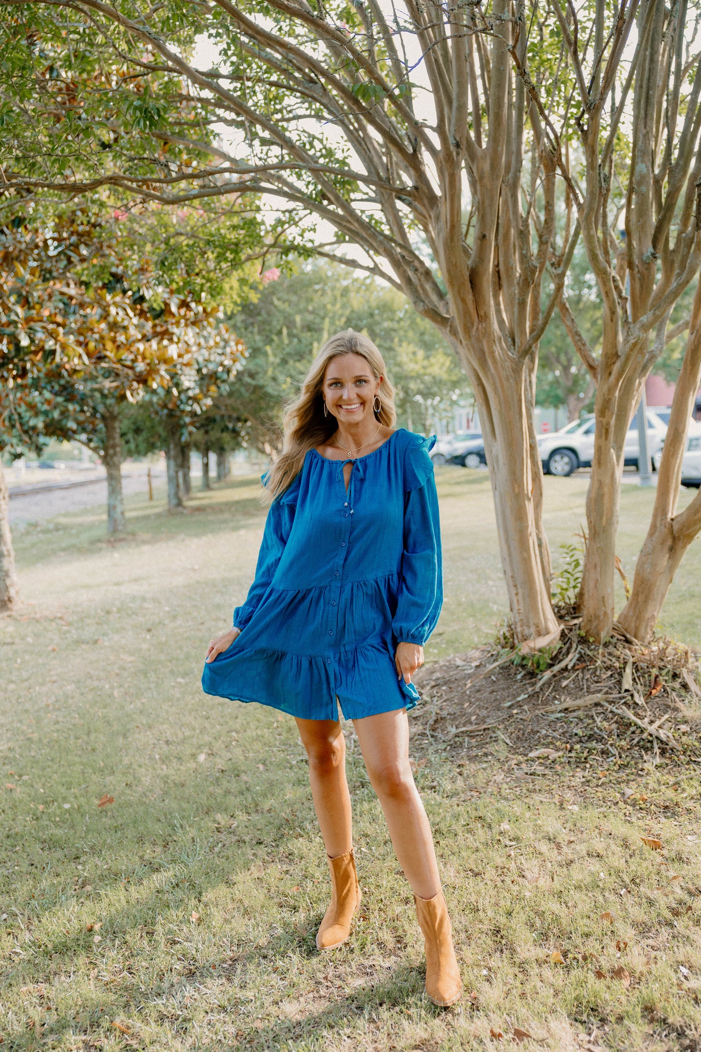 Paige Tiered Dress in Blue