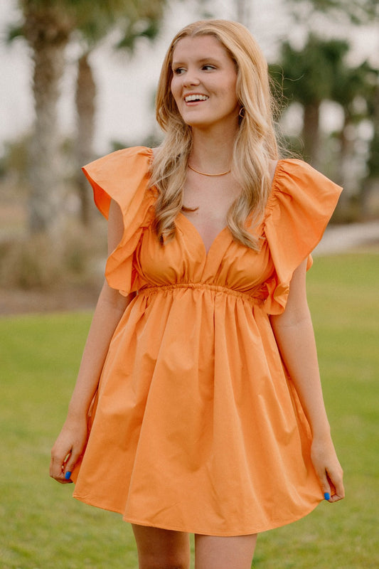 Carolyn Statement Sleeve Dress in Orange