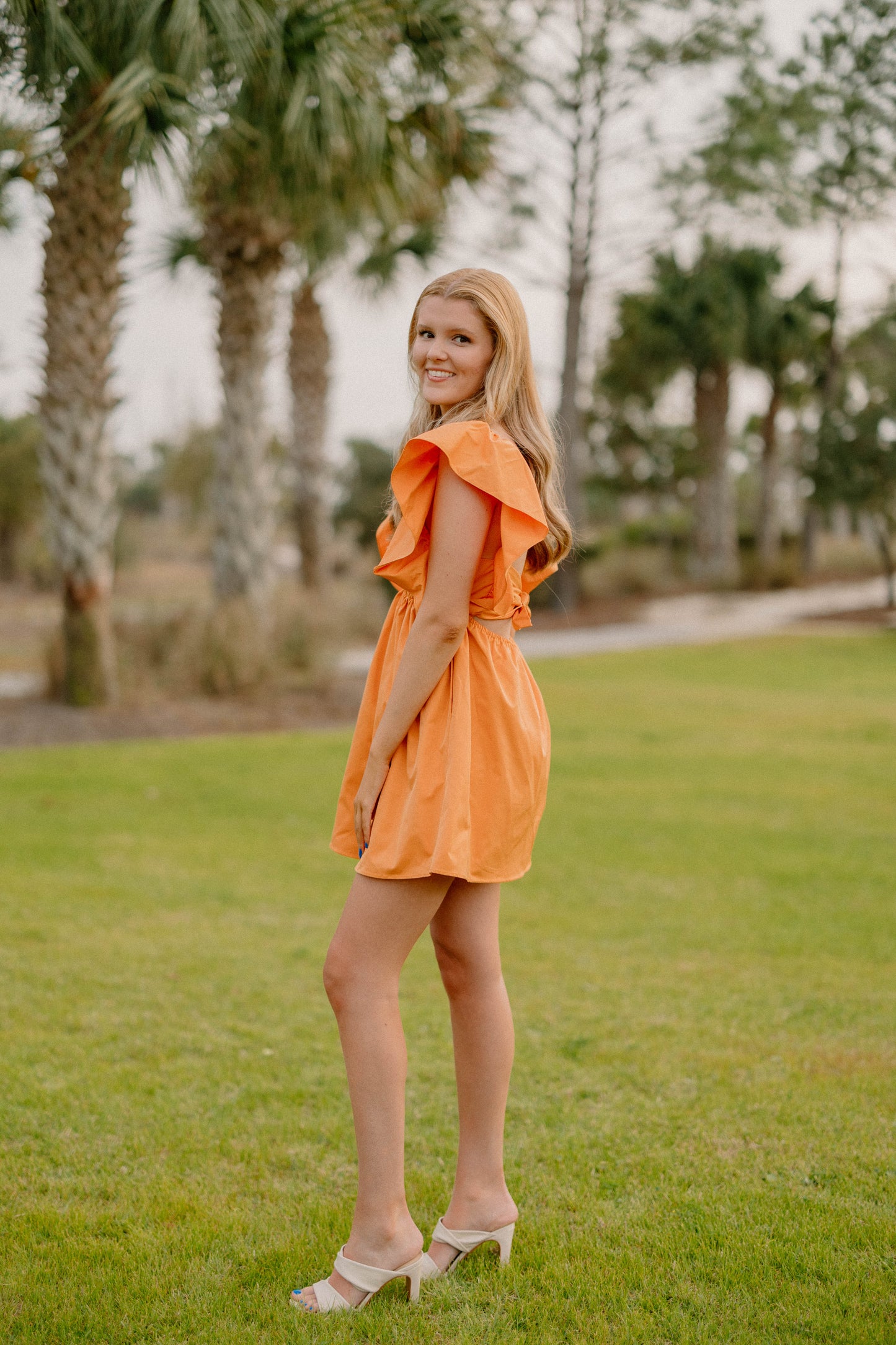 Carolyn Statement Sleeve Dress in Orange