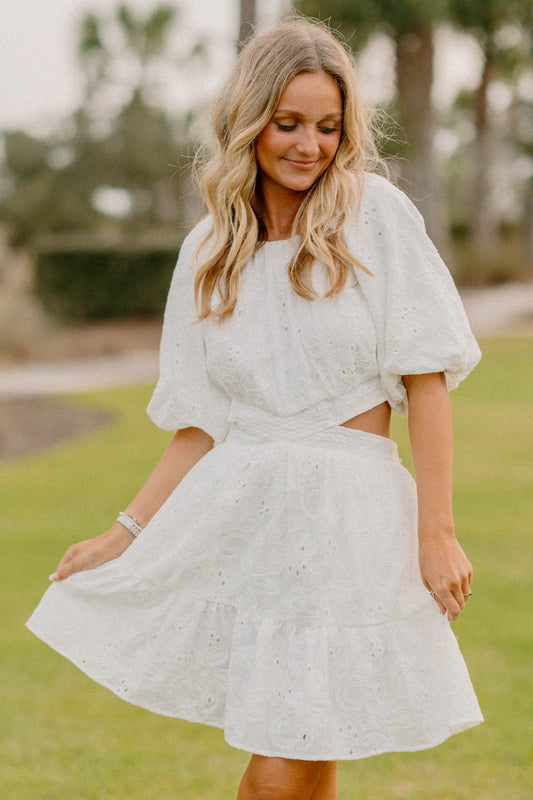 Margie Cut Out Eyelit White Dress