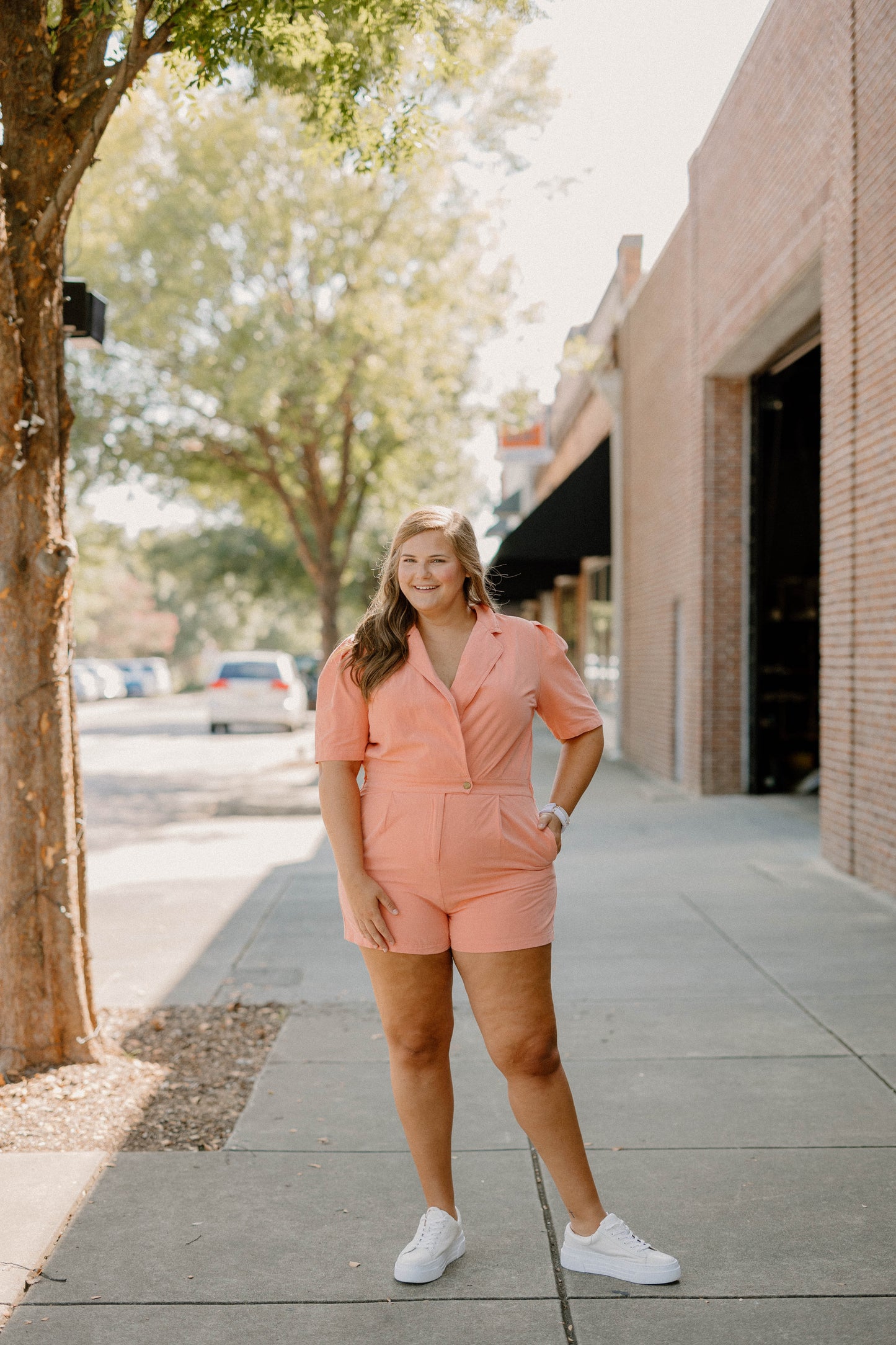 Kaitlyn Peach Romper (Sizes S-3XL)