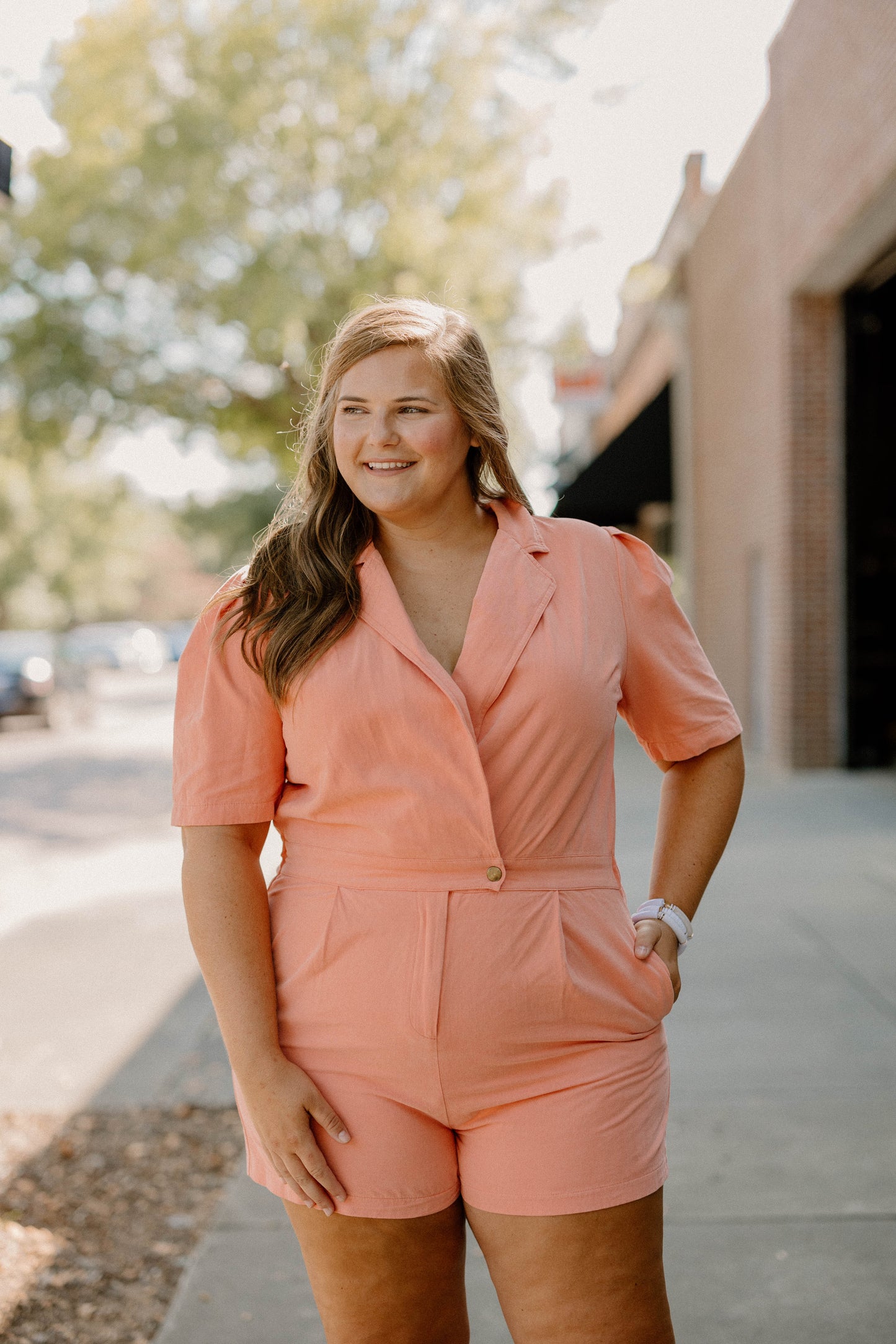 Kaitlyn Peach Romper (Sizes S-3XL)
