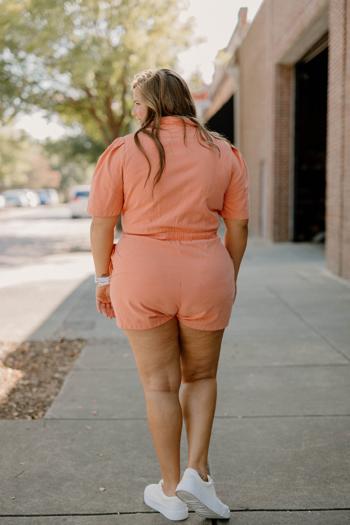 Kaitlyn Peach Romper (Sizes S-3XL)