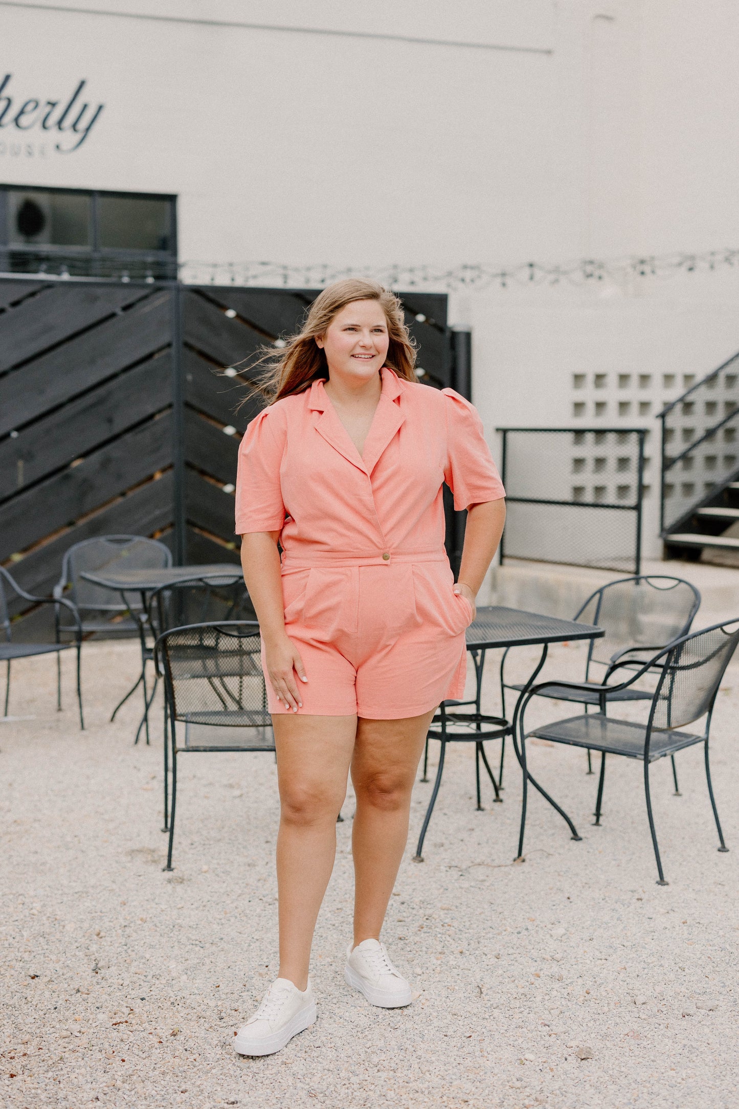 Kaitlyn Peach Romper (Sizes S-3XL)