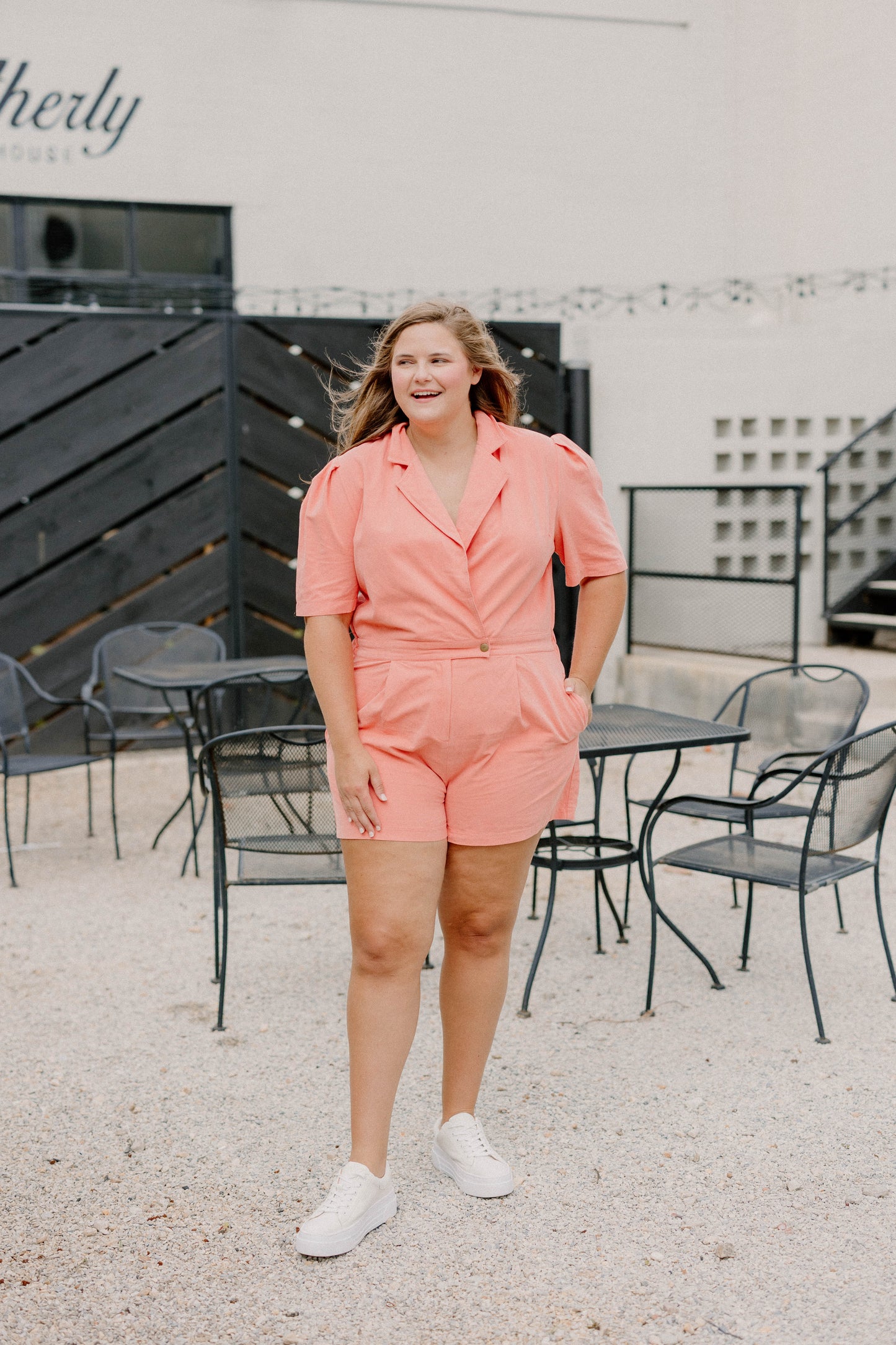Kaitlyn Peach Romper (Sizes S-3XL)
