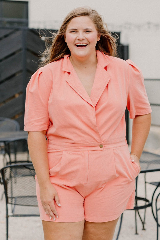 Kaitlyn Peach Romper (Sizes S-3XL)