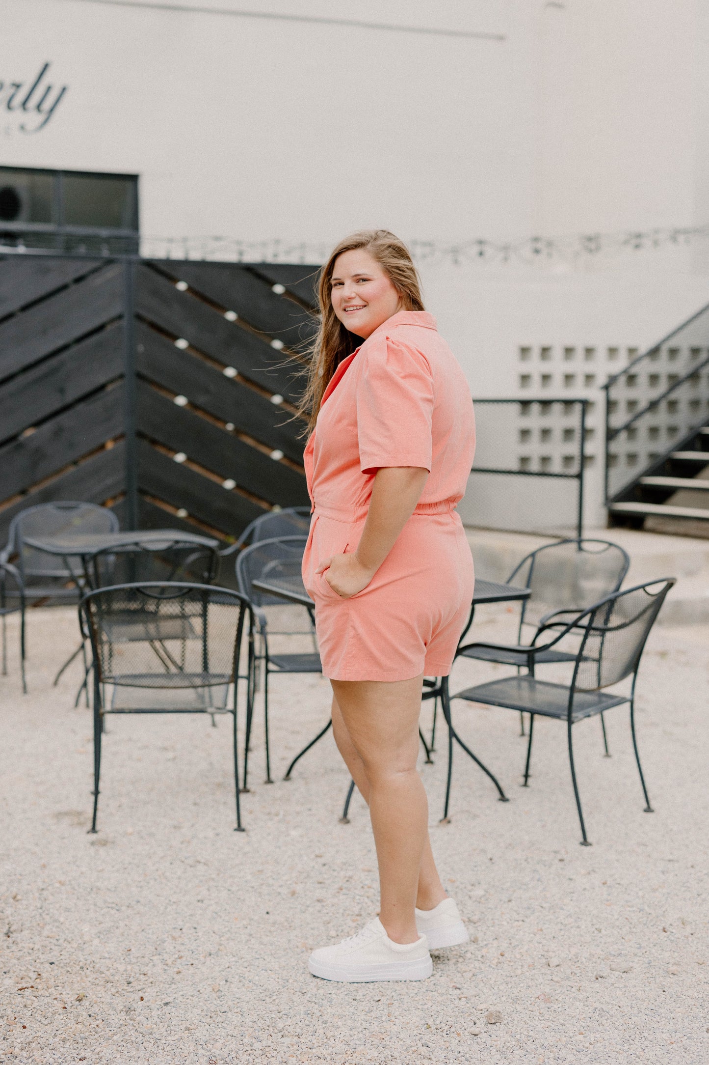 Kaitlyn Peach Romper (Sizes S-3XL)