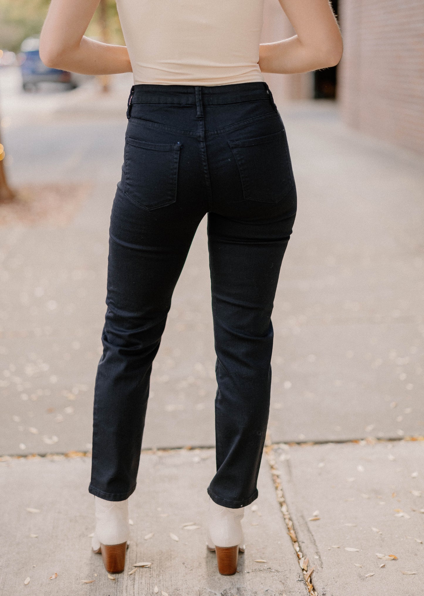 Emberly High Rise Black Semi-Flare Denim Jeans