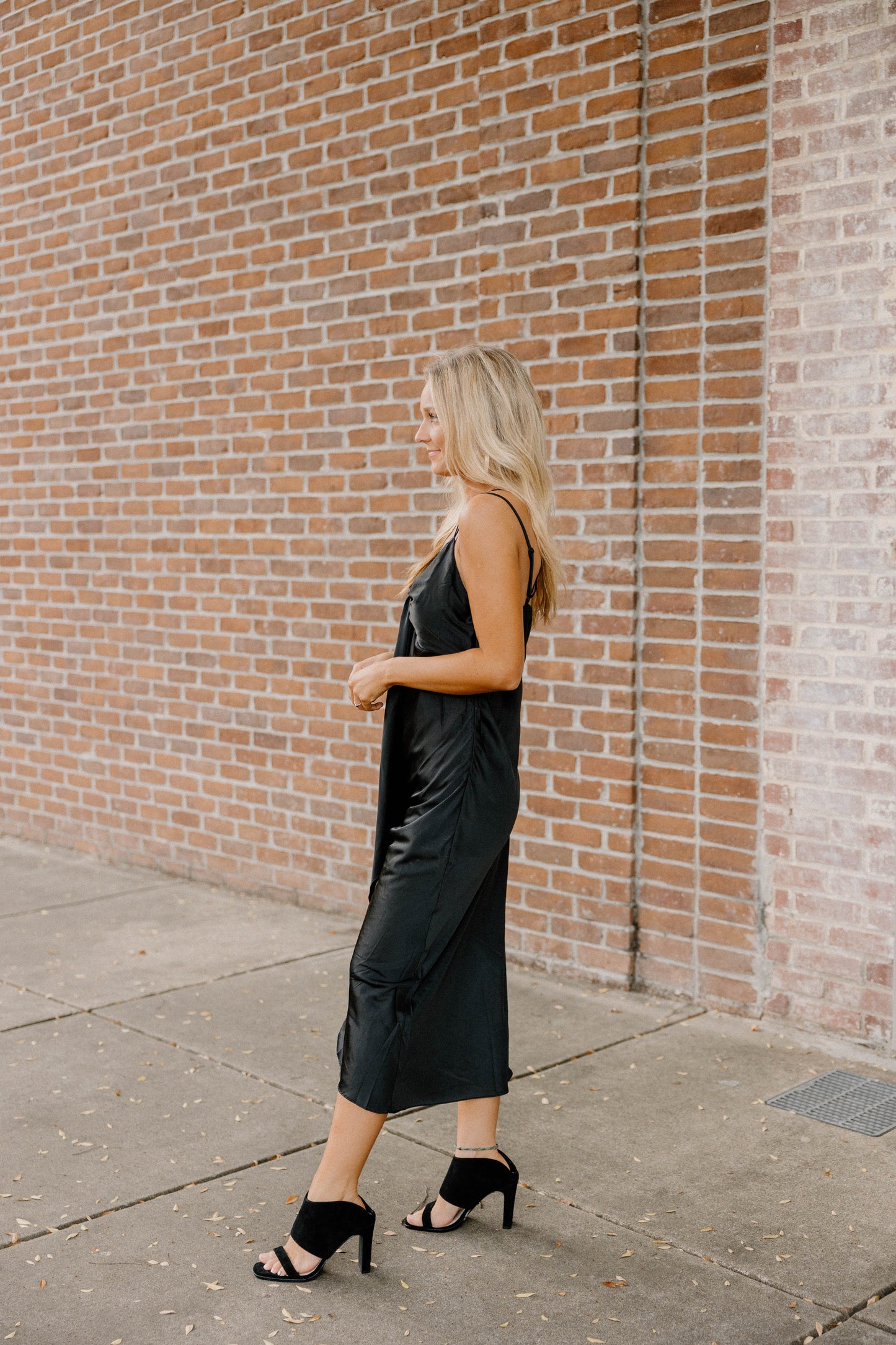 Emmy Silk Black Midi Dress (XS-3XL)