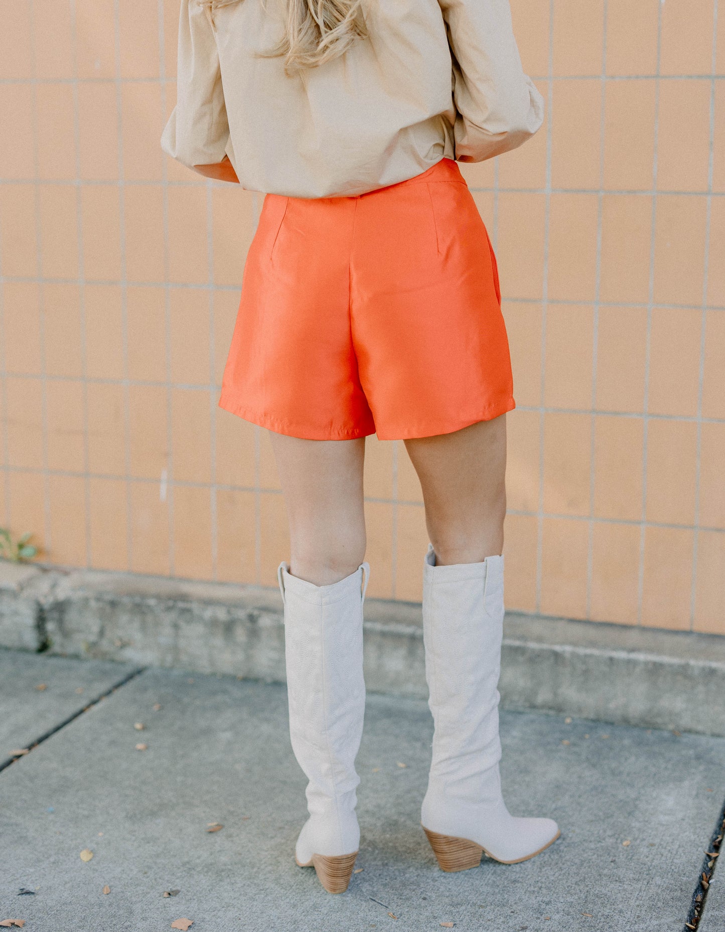 Marcie Satin Twill Orange Shorts