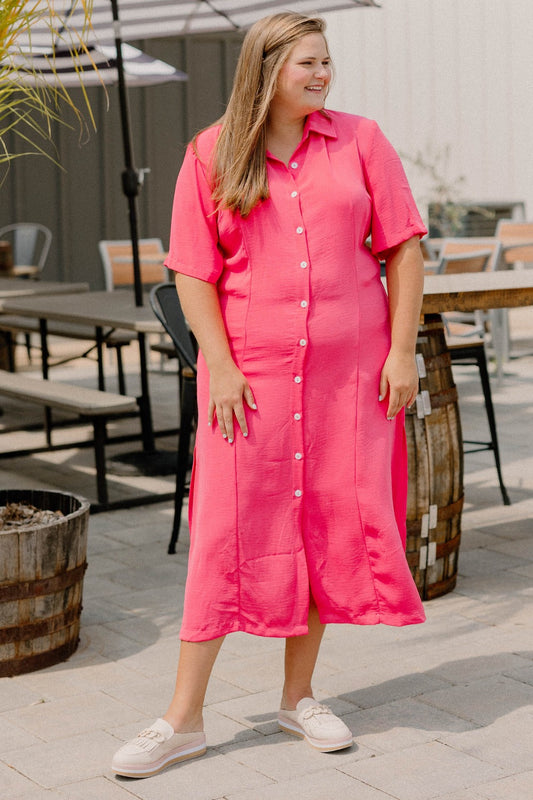 Brittney Button Down Coral Pink Midi Dress
