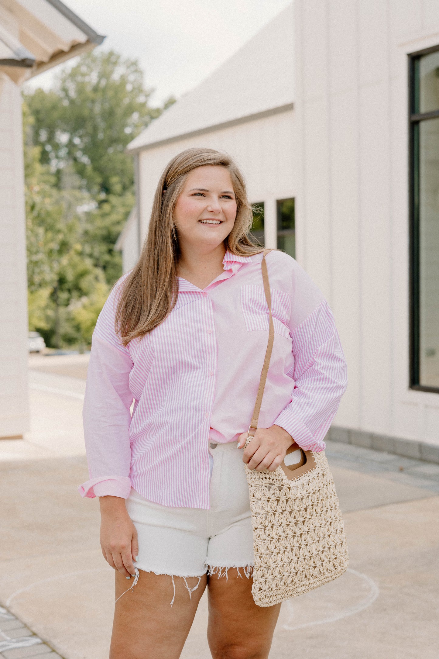Kendra Striped Button Up Pink Top