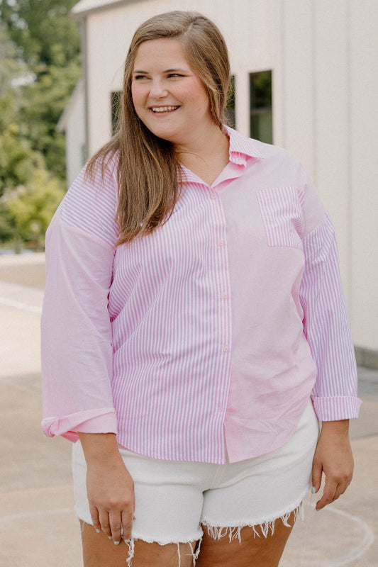 Kendra Striped Button Up Pink Top