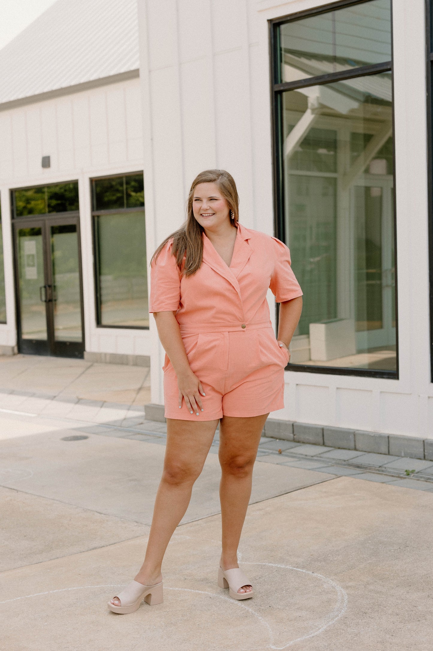 Kaitlyn Peach Romper (Sizes S-3XL)