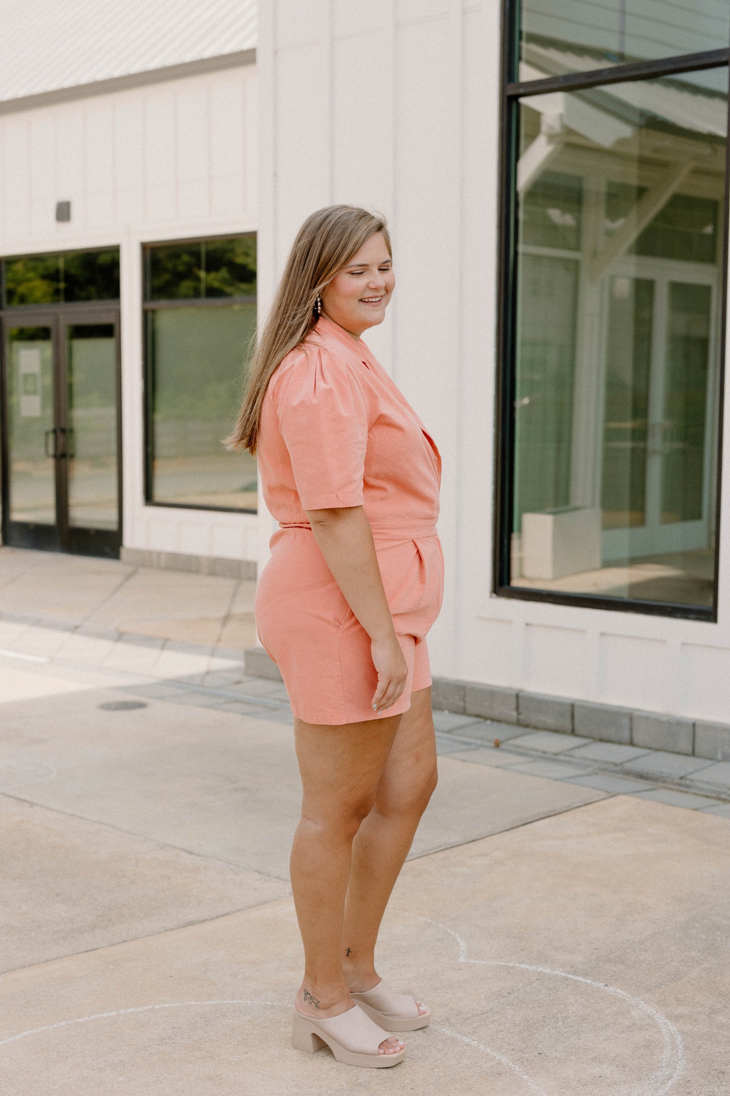 Kaitlyn Peach Romper (Sizes S-3XL)