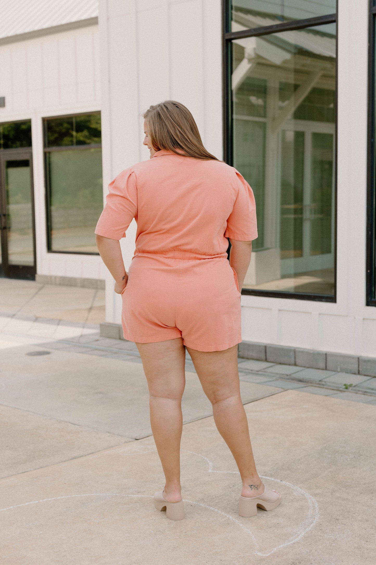 Kaitlyn Peach Romper (Sizes S-3XL)