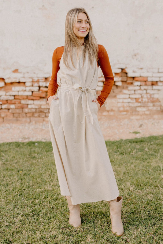 Amber Simple Taupe Midi Dress