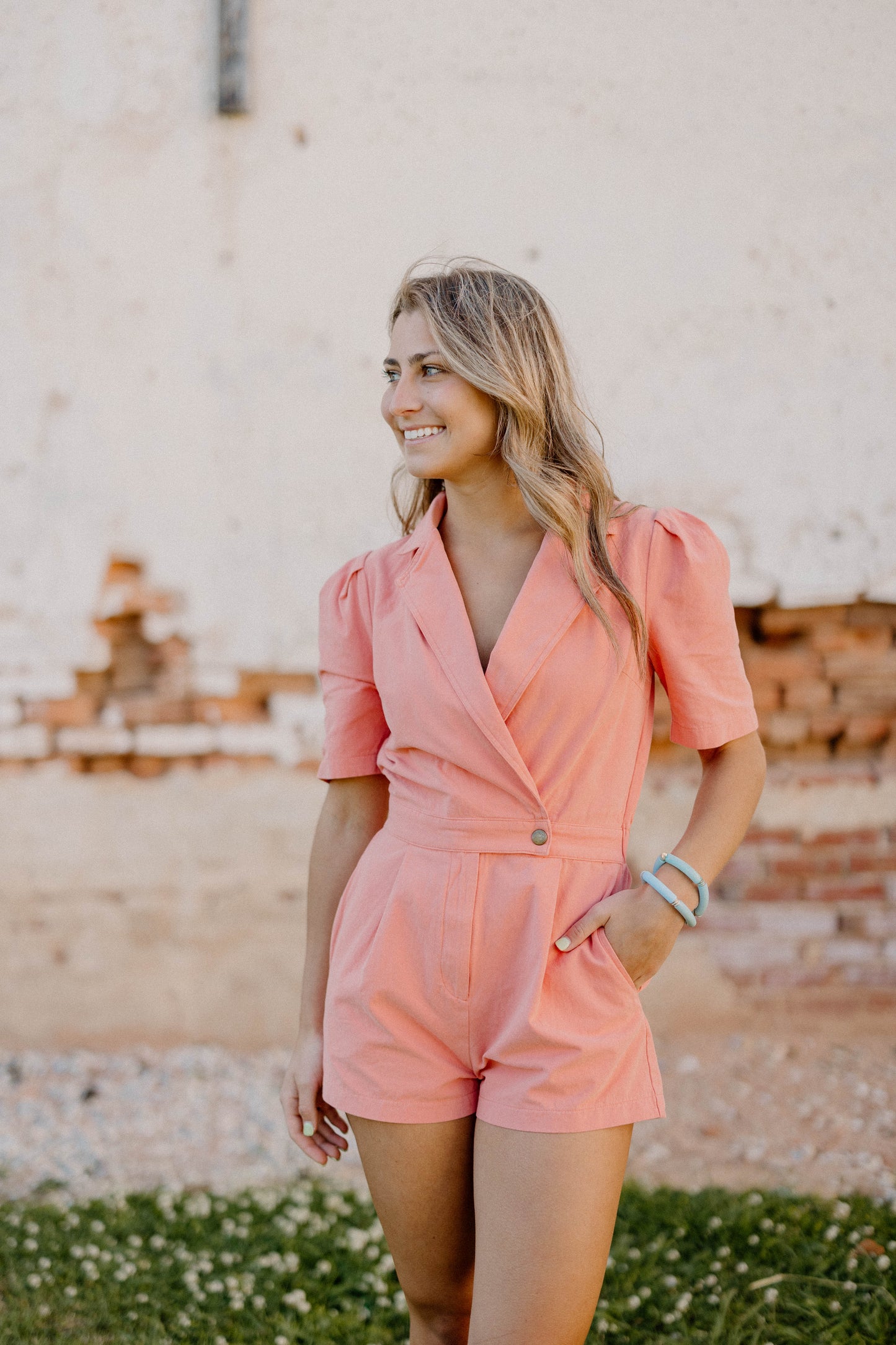 Kaitlyn Peach Romper (Sizes S-3XL)