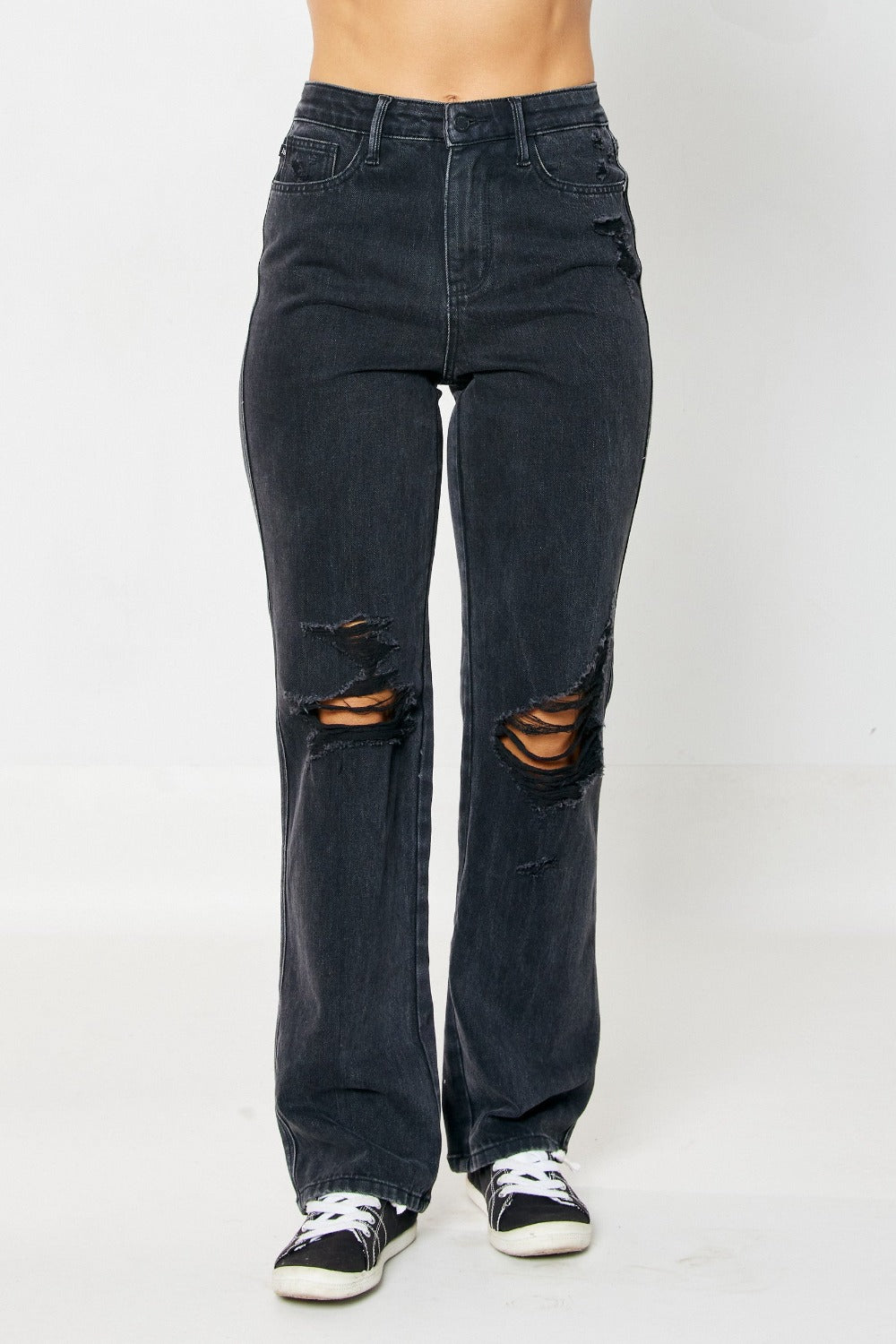 High Waist Rigid 90s Style Black Denim Jeans by Judy Blue