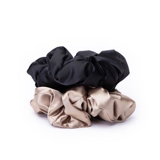 Satin Pillow Scrunchies in Black & Gold by KITSCH