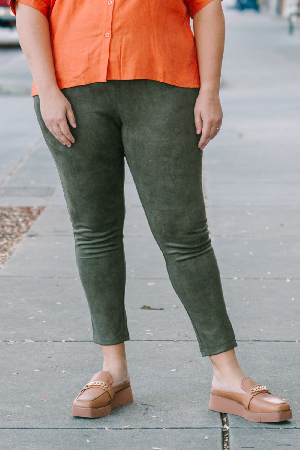 Anita Suede Olive Pants (Sizes XS-3XL)