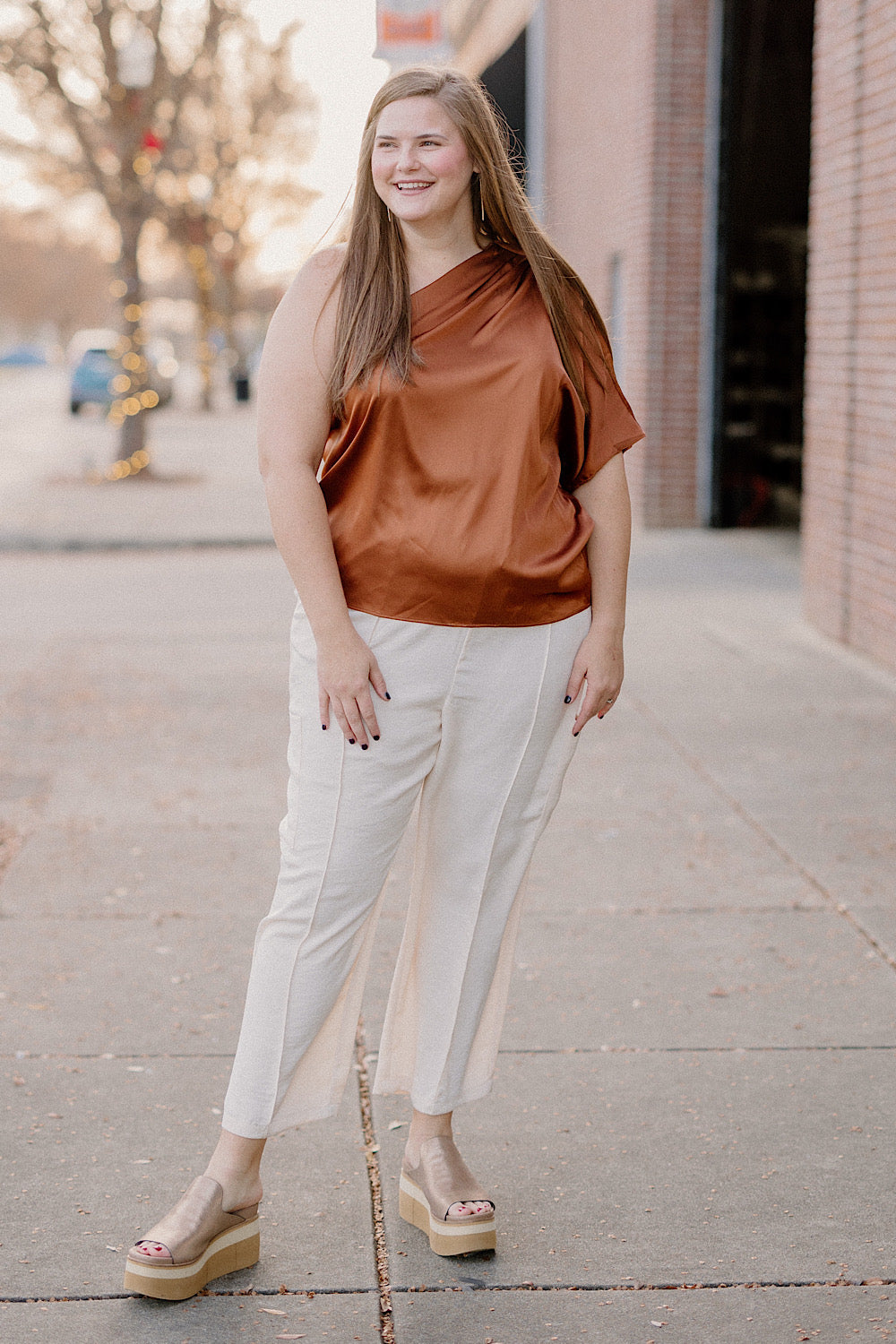 Haley One Shoulder Rust Top (Sizes S-2XL)