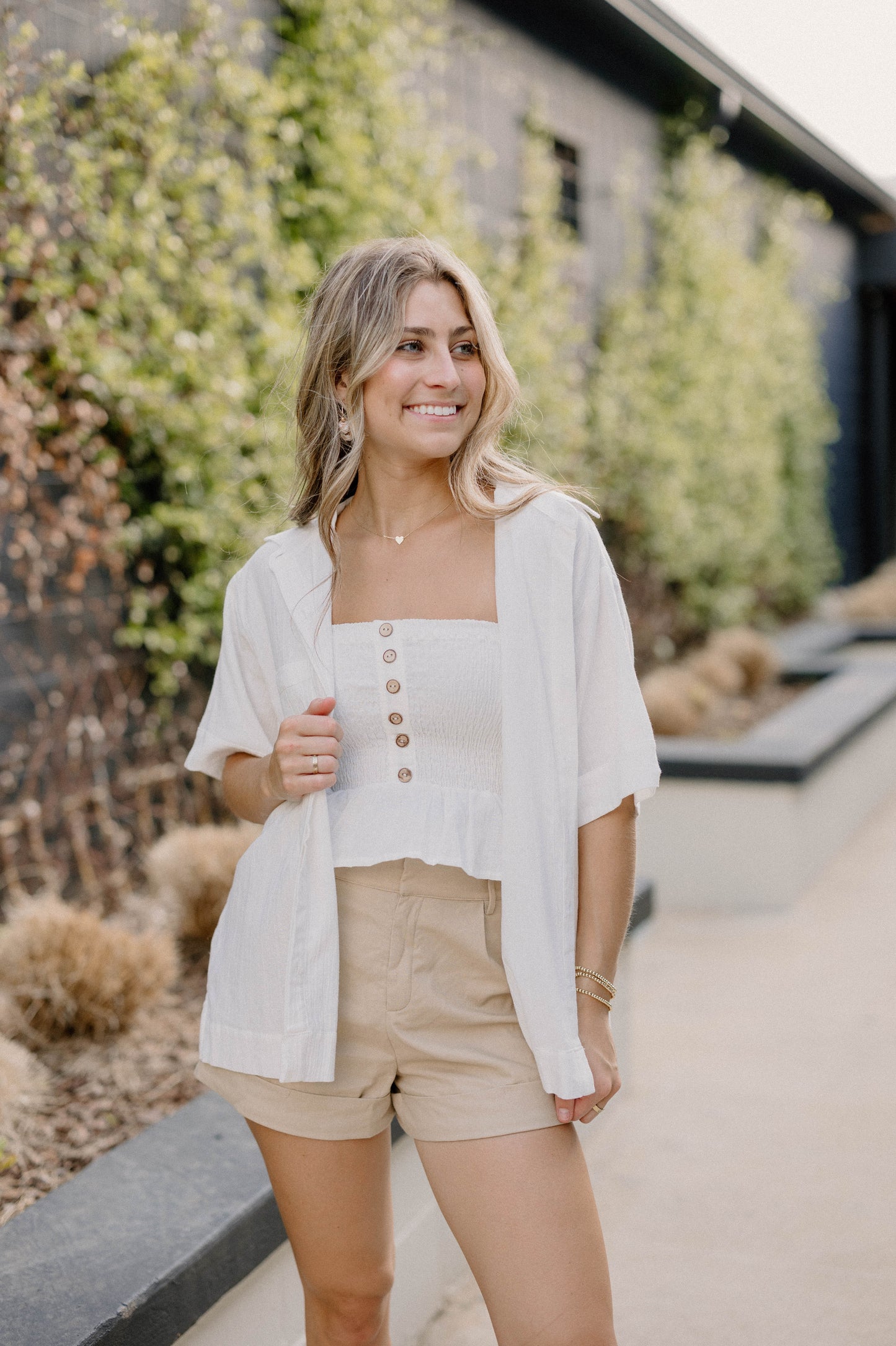 Laura Smocked Linen Top in Ivory by Bali Lane (Sizes S-3XL)