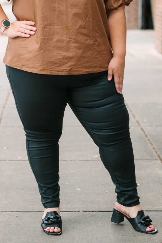 Autumn High Rise Faux Leather Ankle Pants by KanCan in (Sizes 2-22)
