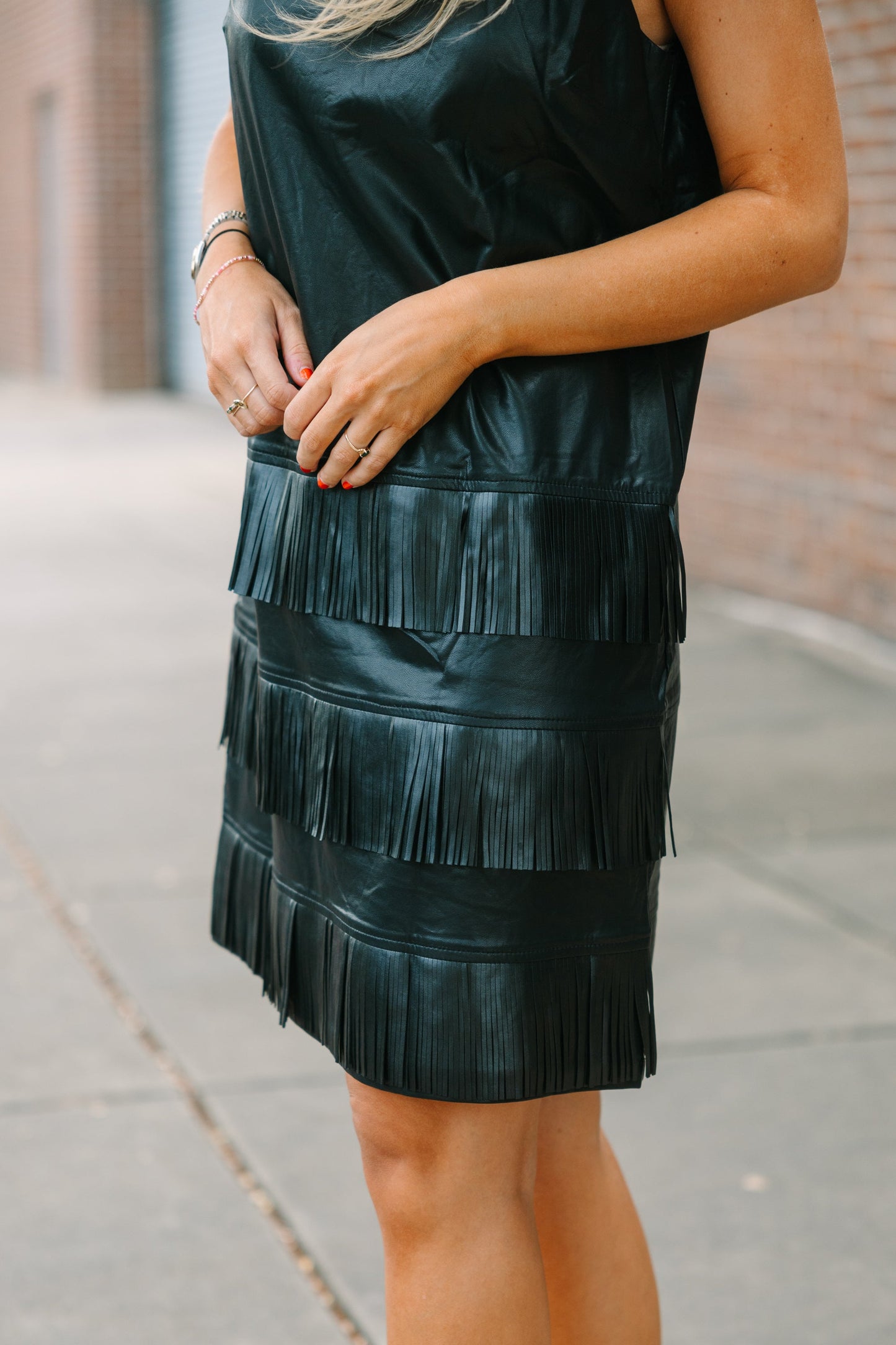 Bessie Fringe Detail Leather Dress
