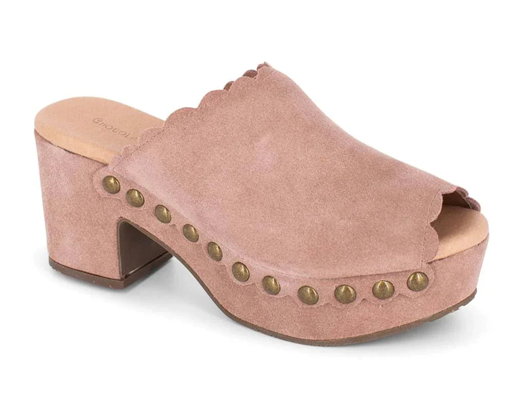 Chocolat Blu Open Toe Clog with Stud Detail in Mauve Pink Suede - The Genesis