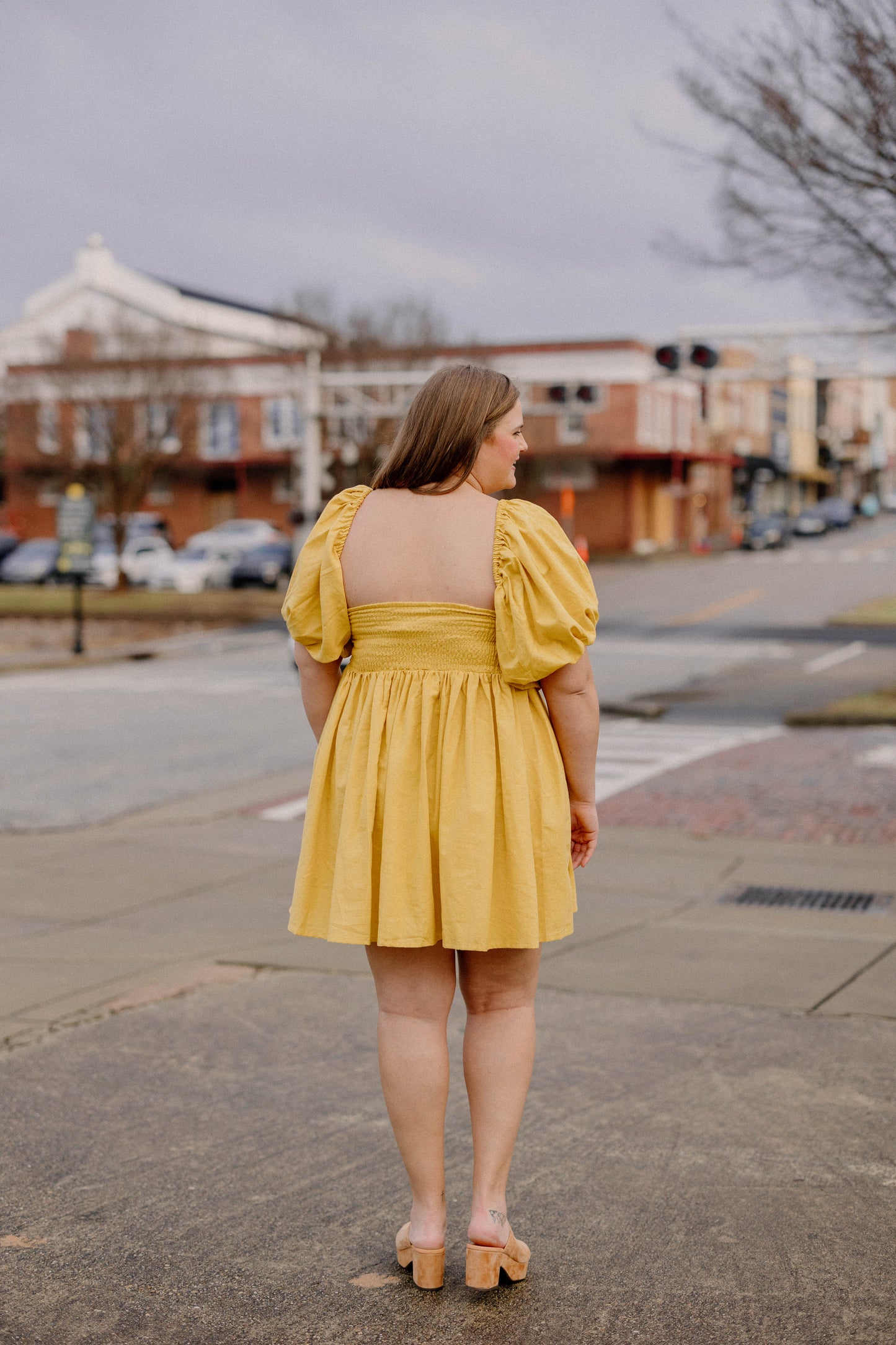 Strawberry Fields Puff Sleeve Mini Dress in Golden Yellow (Sizes S-2XL)