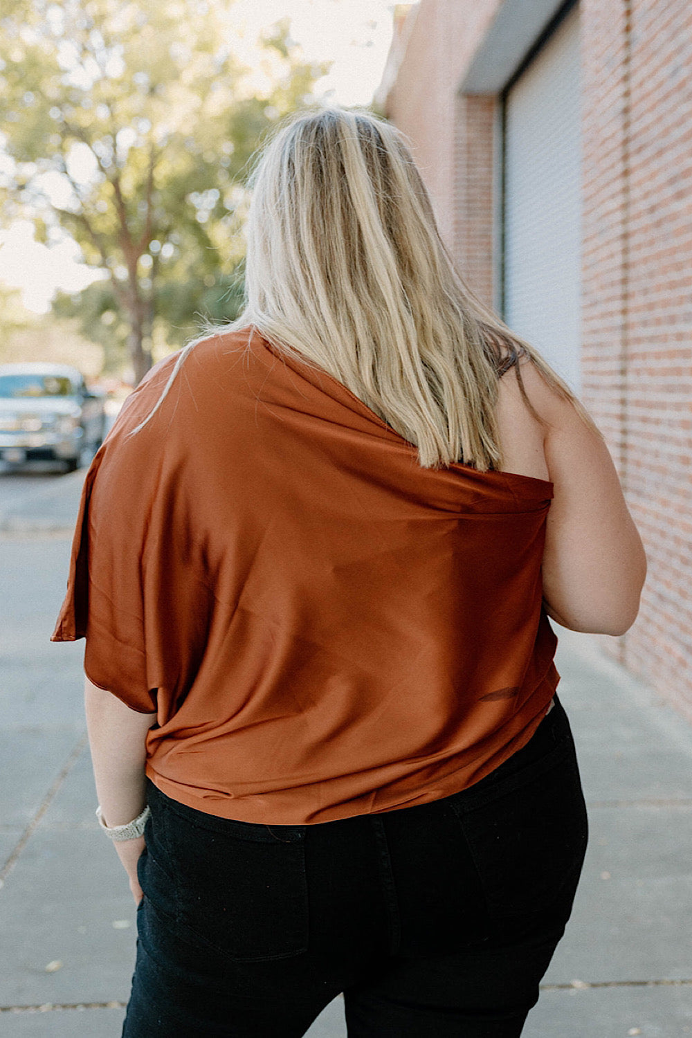 Haley One Shoulder Rust Top (Sizes S-2XL)