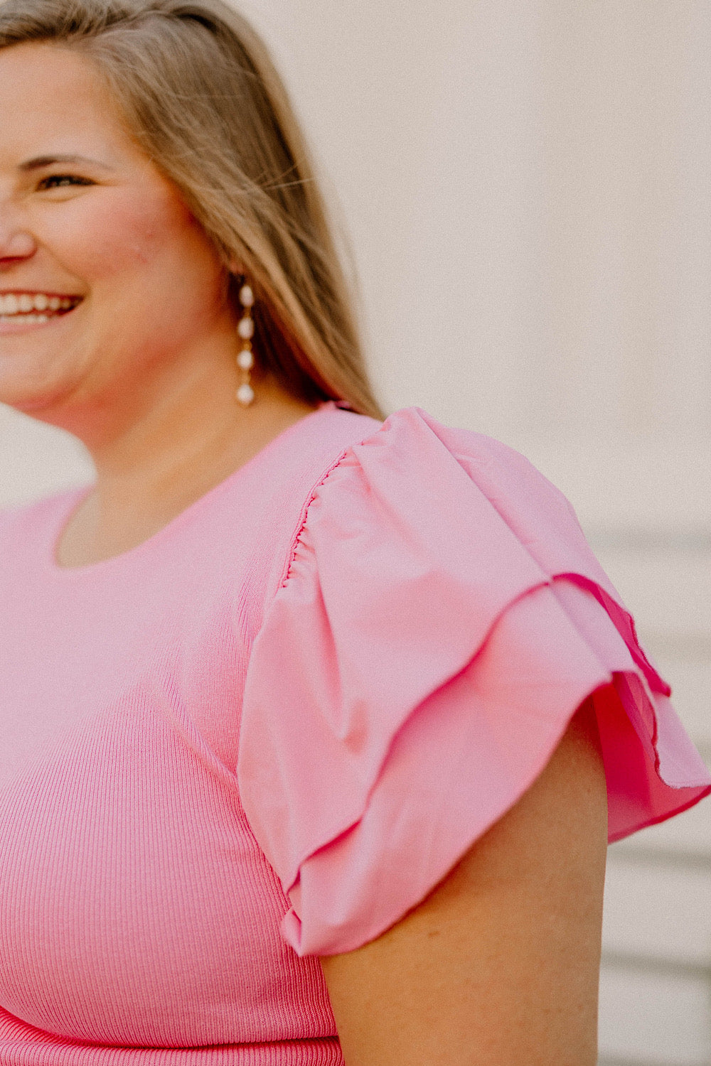 Maddie Statement Sleeve Bodysuit in Pink
